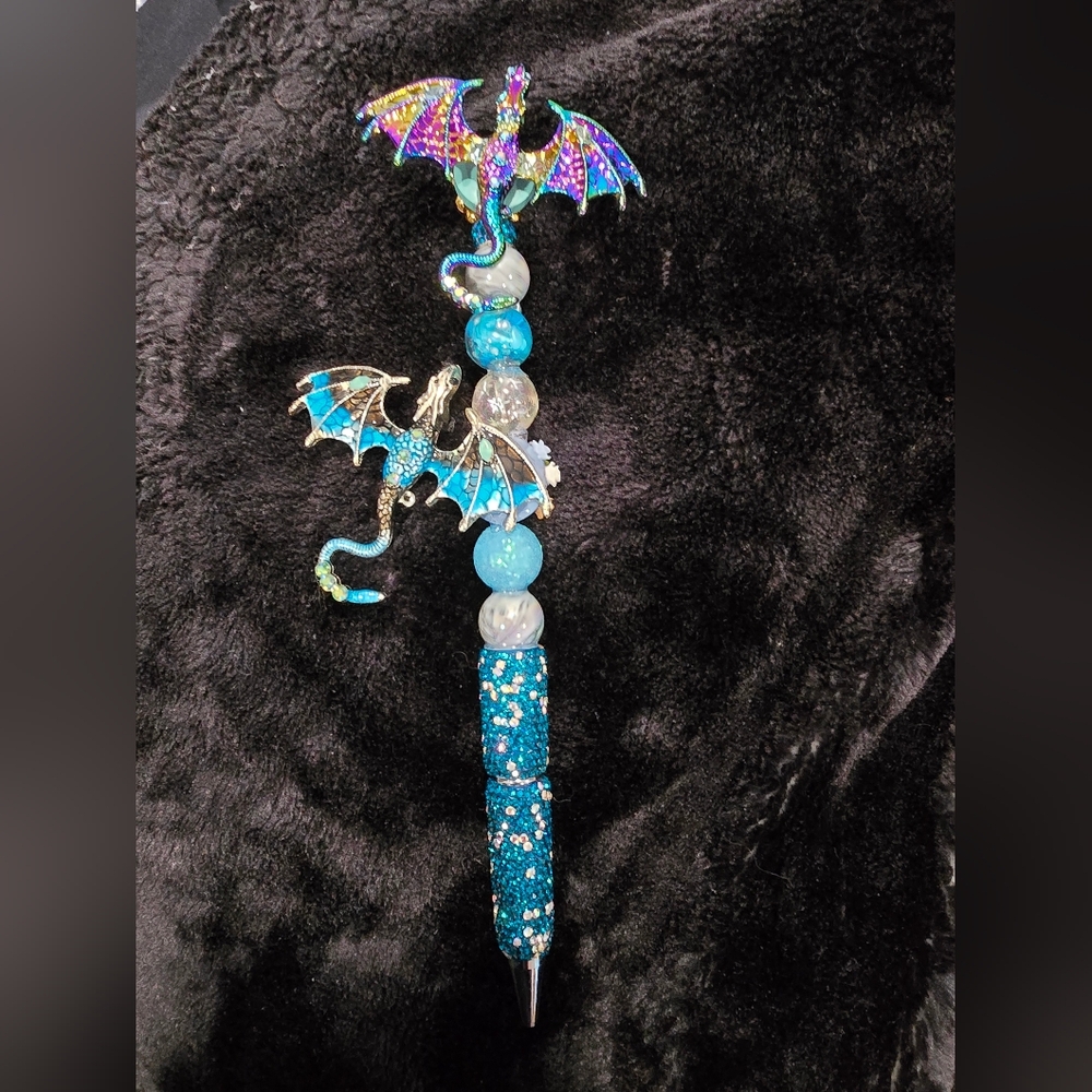 Dragon-Themed Blue and Silver Pen